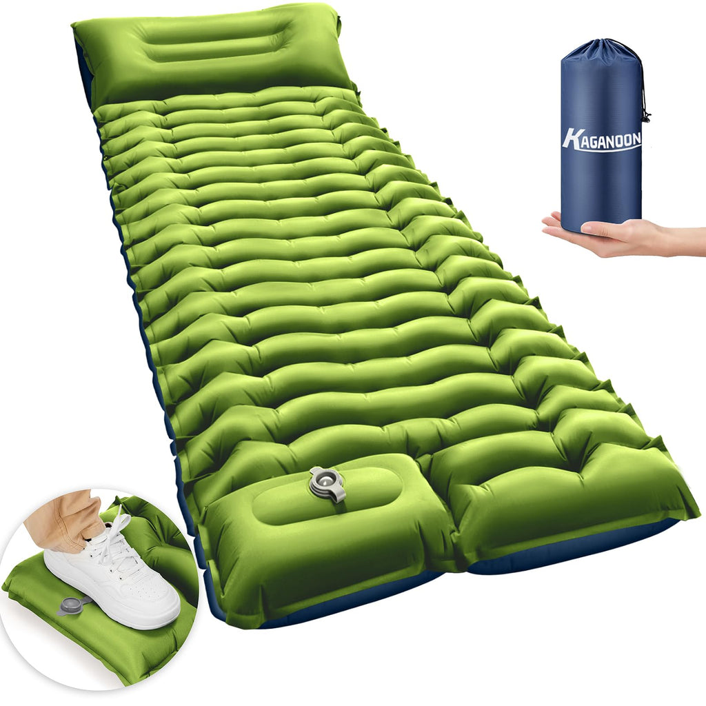 Kaganoon Sleeping Pad for Camping Ultralight Inflatable Camping Mat with Pillow Built-in Foot Pump Sleeping Pads Compact & Lightweight Camp Air Mattress for Backpacking Hiking